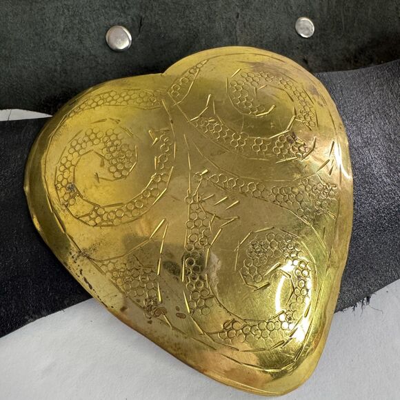 Anthropologie Z&L Europe Black Leather Gold Heart Concho Western Belt Hook Boho main image 13